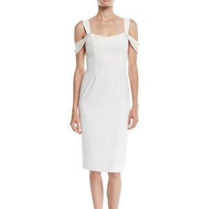 Halston Heritage Slim Crepe Cold-Shoulder Cocktail Dress In Chalk Size 14 NWT